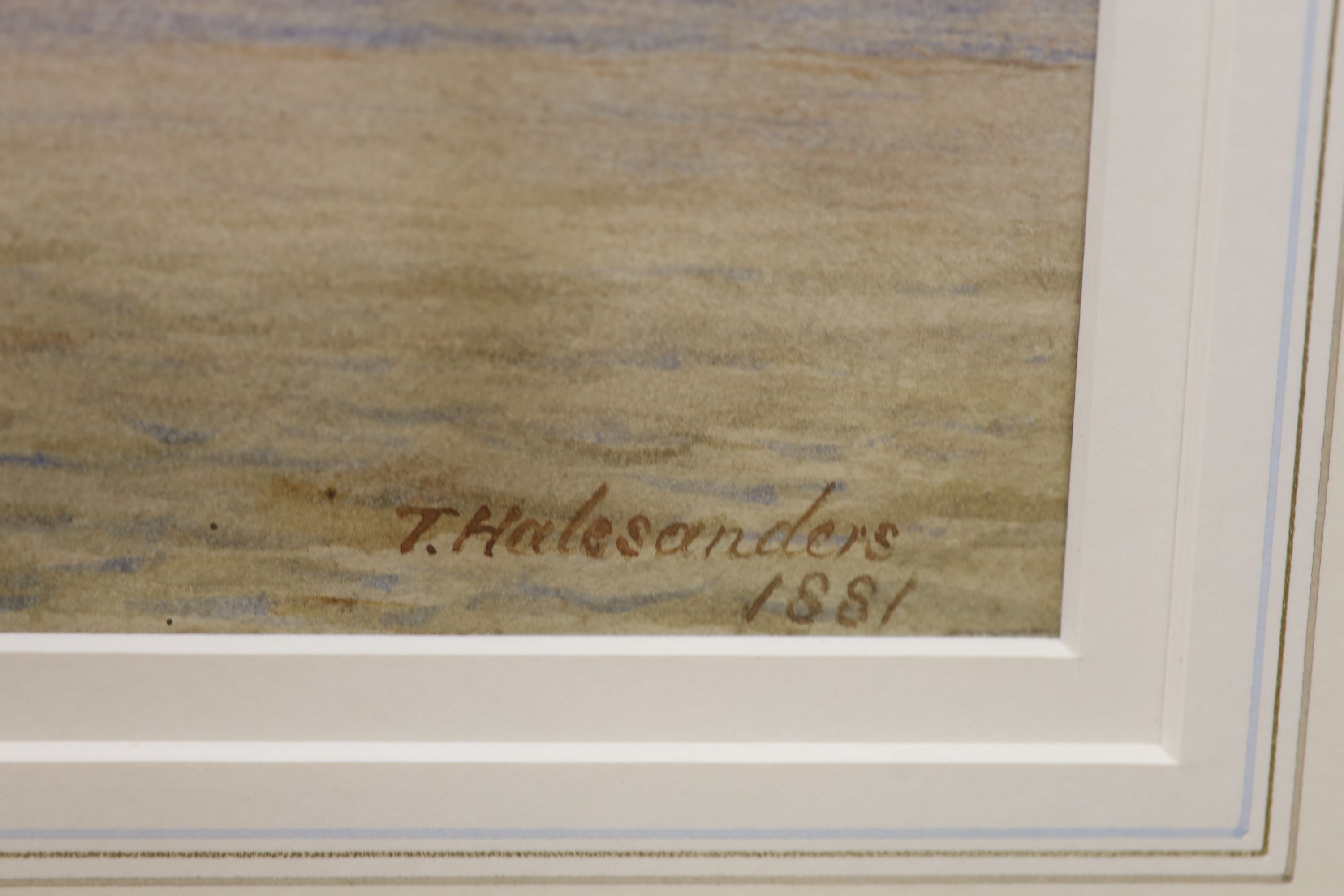 Thomas Hale Sanders (fl.1880-1906), watercolour, ships along the coast, signed and dated 1881, 27 x 50cm